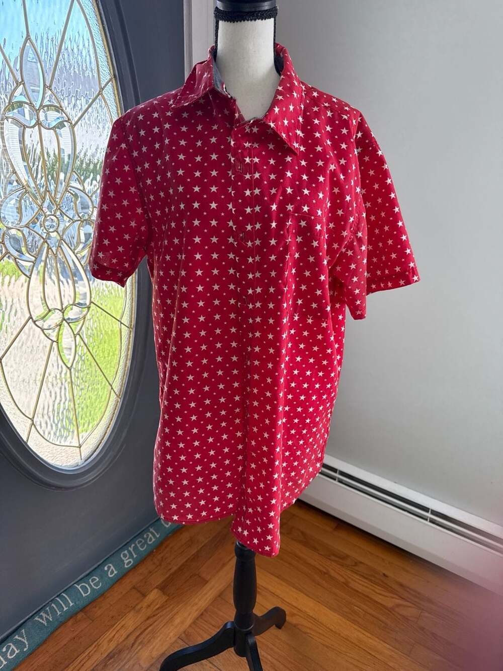 True Rock Men's Red White Star Print Short Sleeve Button Down Shirt Size XL